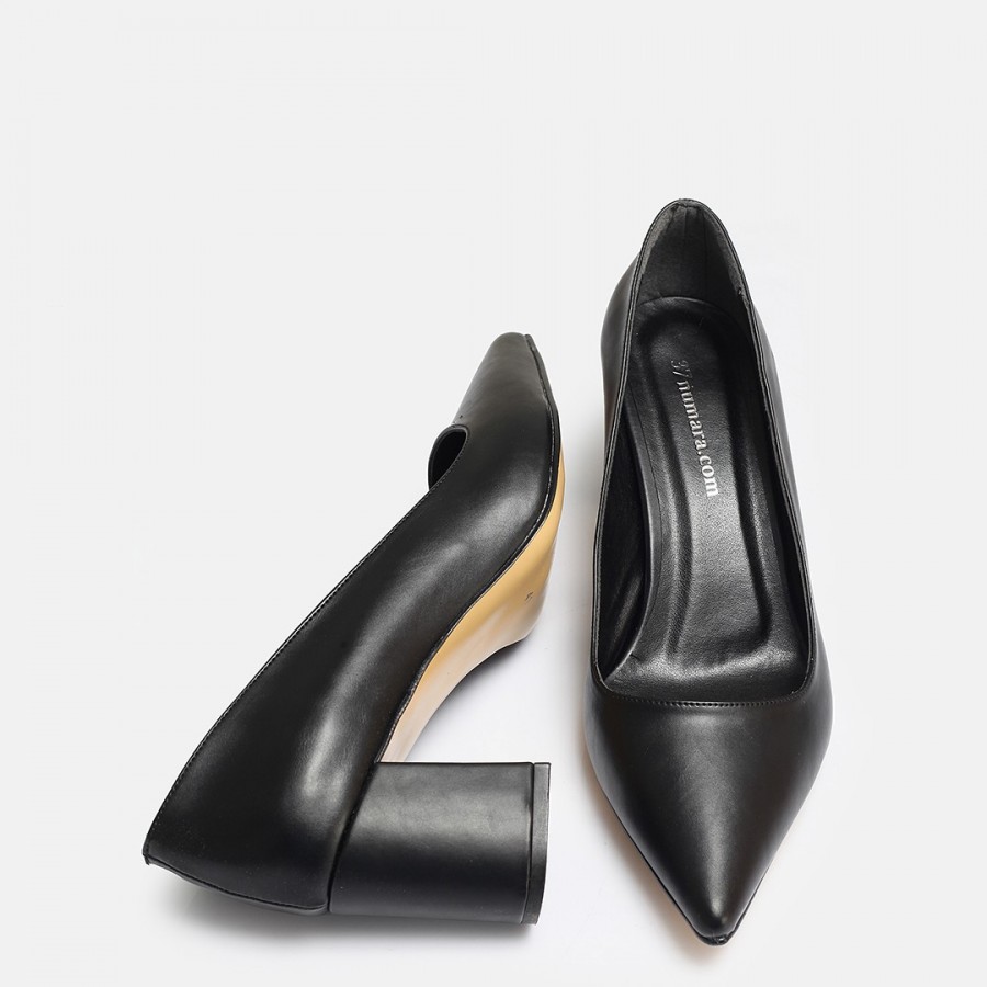 Siyah Stiletto Kalın Topuklu