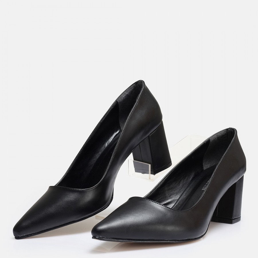 Siyah Stiletto Kalın Topuklu