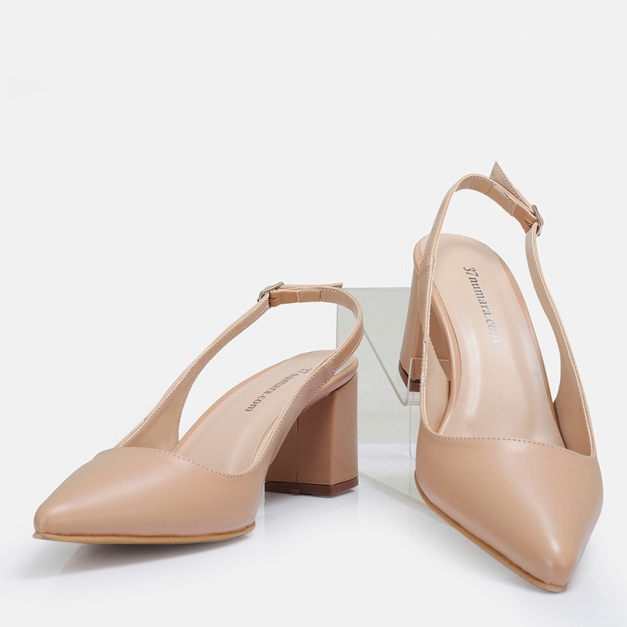 Nude Stiletto Kalın Topuklu Arkası Açık