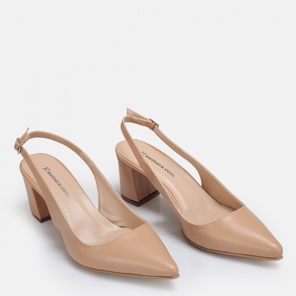 Nude Stiletto Kalın Topuklu Arkası Açık