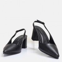 Siyah Stiletto Kalın Topuklu Arkası Açık