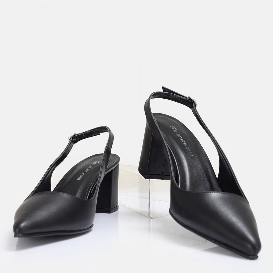 Siyah Stiletto Kalın Topuklu Arkası Açık