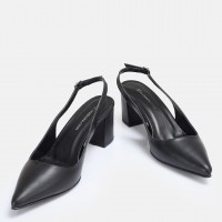Siyah Stiletto Kalın Topuklu Arkası Açık