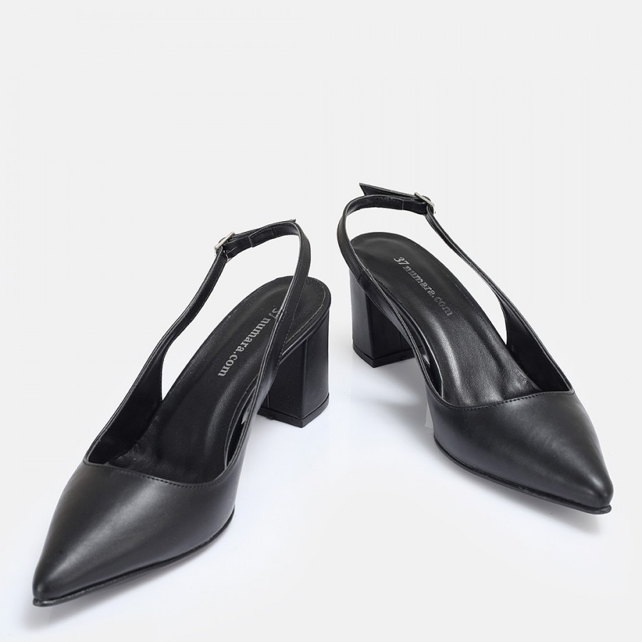 Siyah Stiletto Kalın Topuklu Arkası Açık