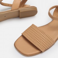 Sandalet Nude Baskı Desen Tek Bantlı Hakiki Deri
