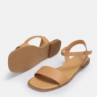 Sandalet Nude Tek Bantlı Hakiki Deri