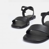 Sandalet Siyah Tek Bantlı Hakiki Deri