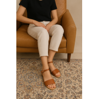 Sandalet Taba Tek Bantlı Hakiki Deri