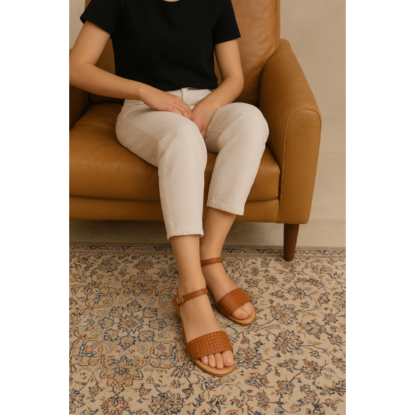 Sandalet Taba Tek Bantlı Hakiki Deri