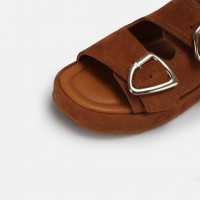 Sandalet Taba Süet Kemerli Hakiki Deri