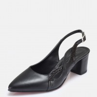 Stiletto Siyah Arkası Açık Kalın Topuk