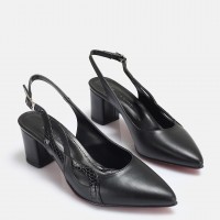 Stiletto Siyah Arkası Açık Kalın Topuk