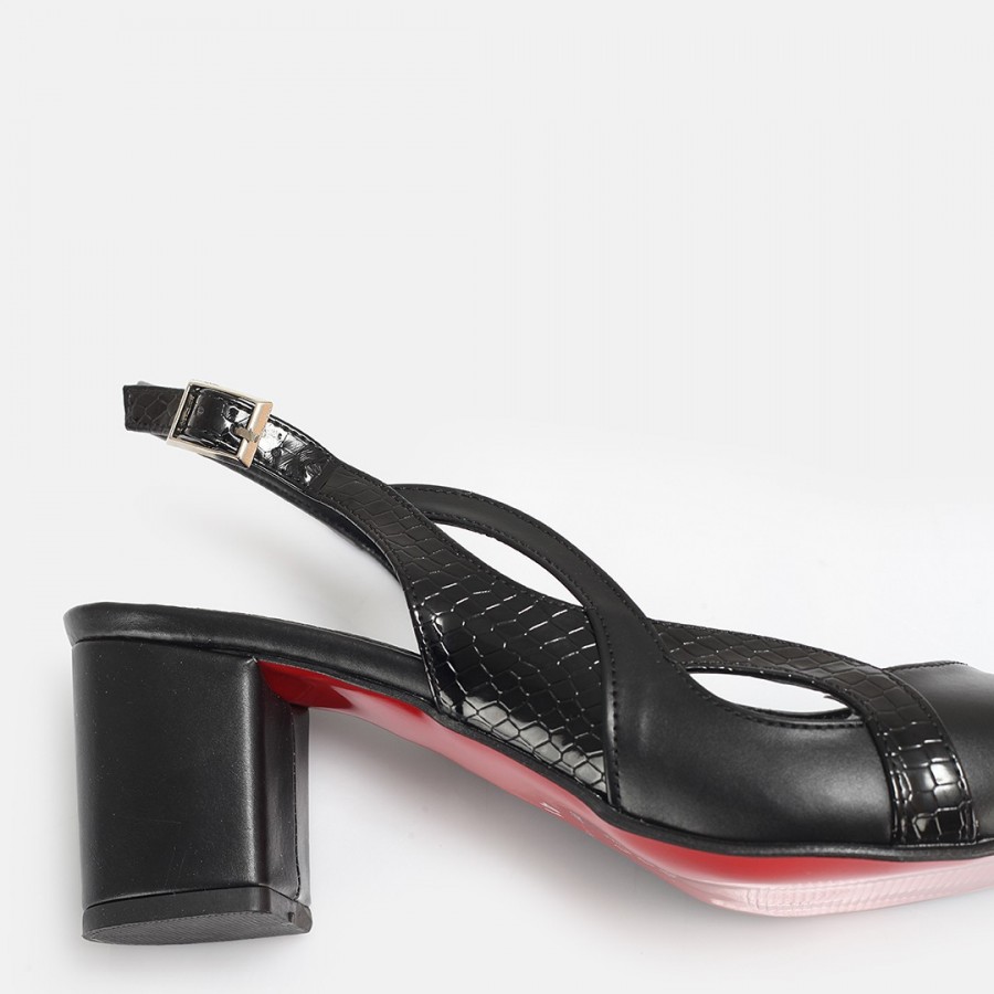 Stiletto Siyah Arkası Açık Kalın Topuk