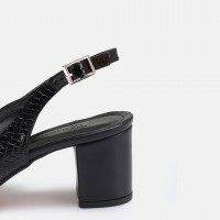 Stiletto Siyah Arkası Açık Kalın Topuk