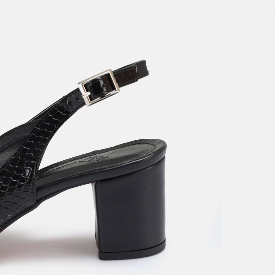 Stiletto Siyah Arkası Açık Kalın Topuk