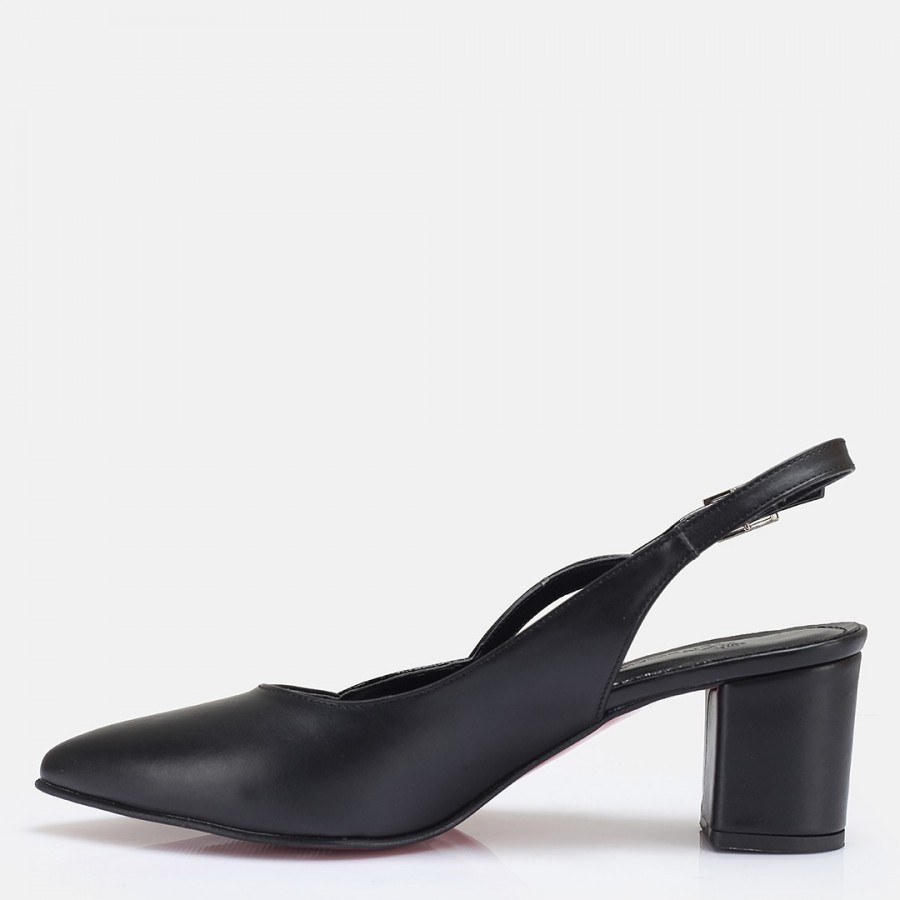 Stiletto Siyah Arkası Açık Kalın Topuk