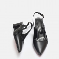 Stiletto Siyah Arkası Açık Kalın Topuk