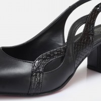 Stiletto Siyah Arkası Açık Kalın Topuk