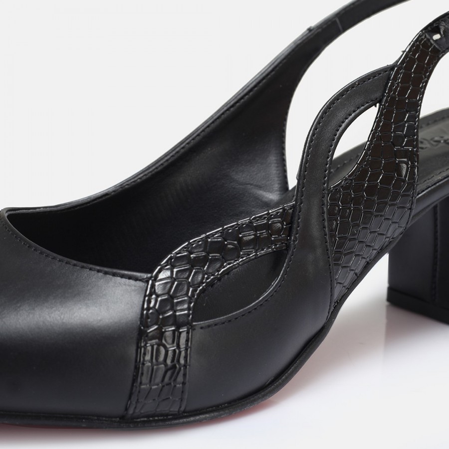 Stiletto Siyah Arkası Açık Kalın Topuk