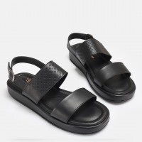Sandalet Siyah Bantlı Hakiki Deri