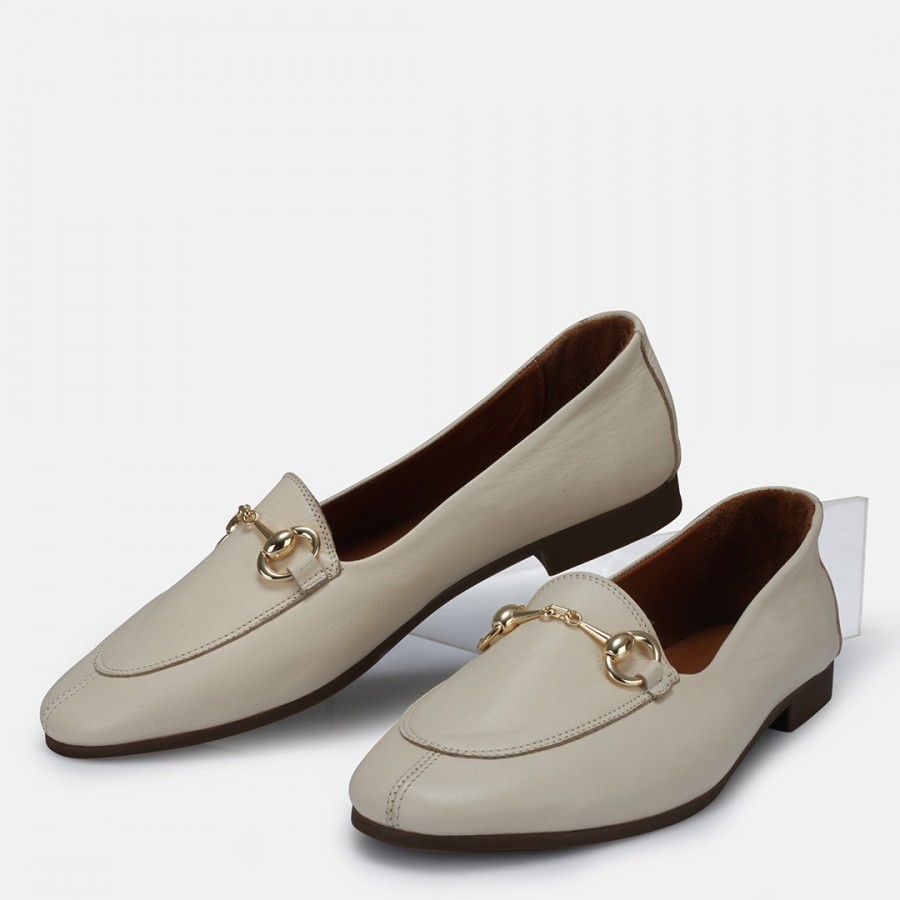 Loafer Ayakkabı Bej Hakiki Deri