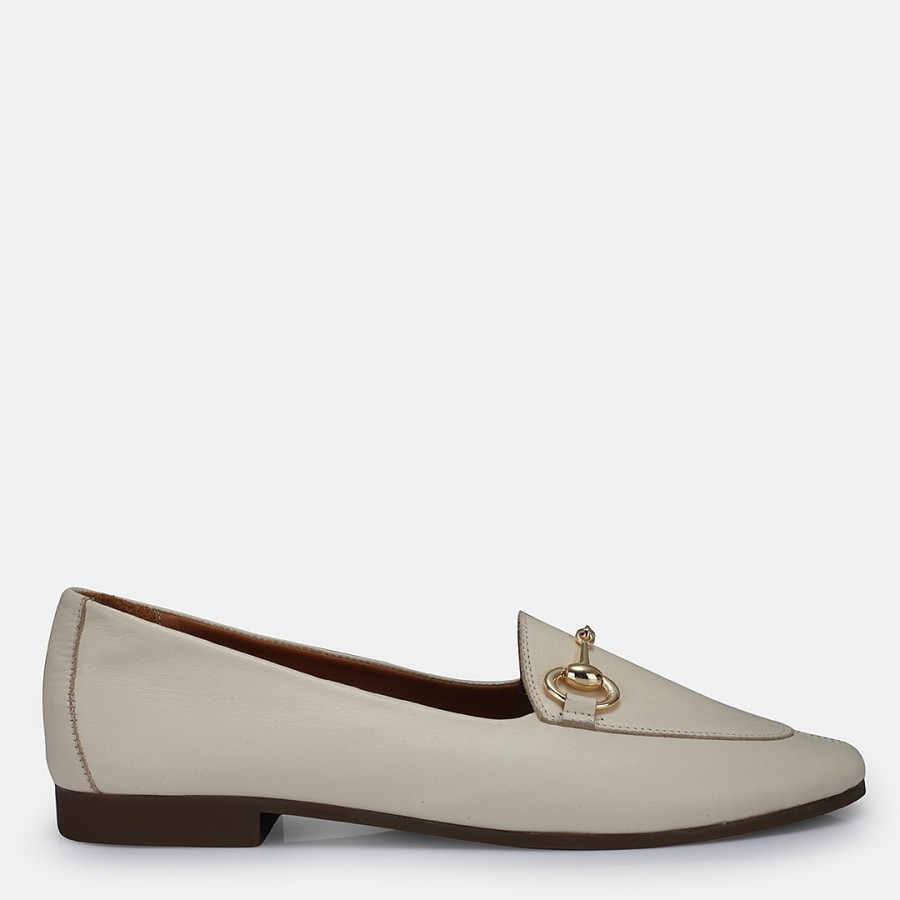 Loafer Ayakkabı Bej Hakiki Deri