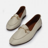 Loafer Ayakkabı Bej Hakiki Deri