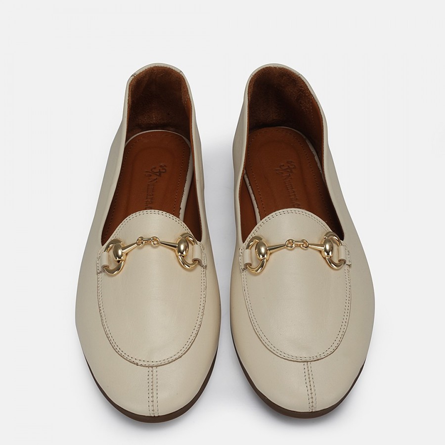 Loafer Ayakkabı Bej Hakiki Deri