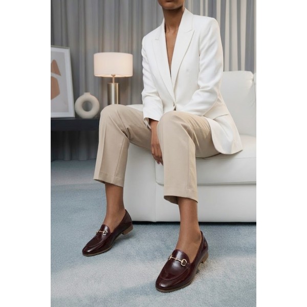 Loafer Ayakkabı Bordo Hakiki Deri Rugan