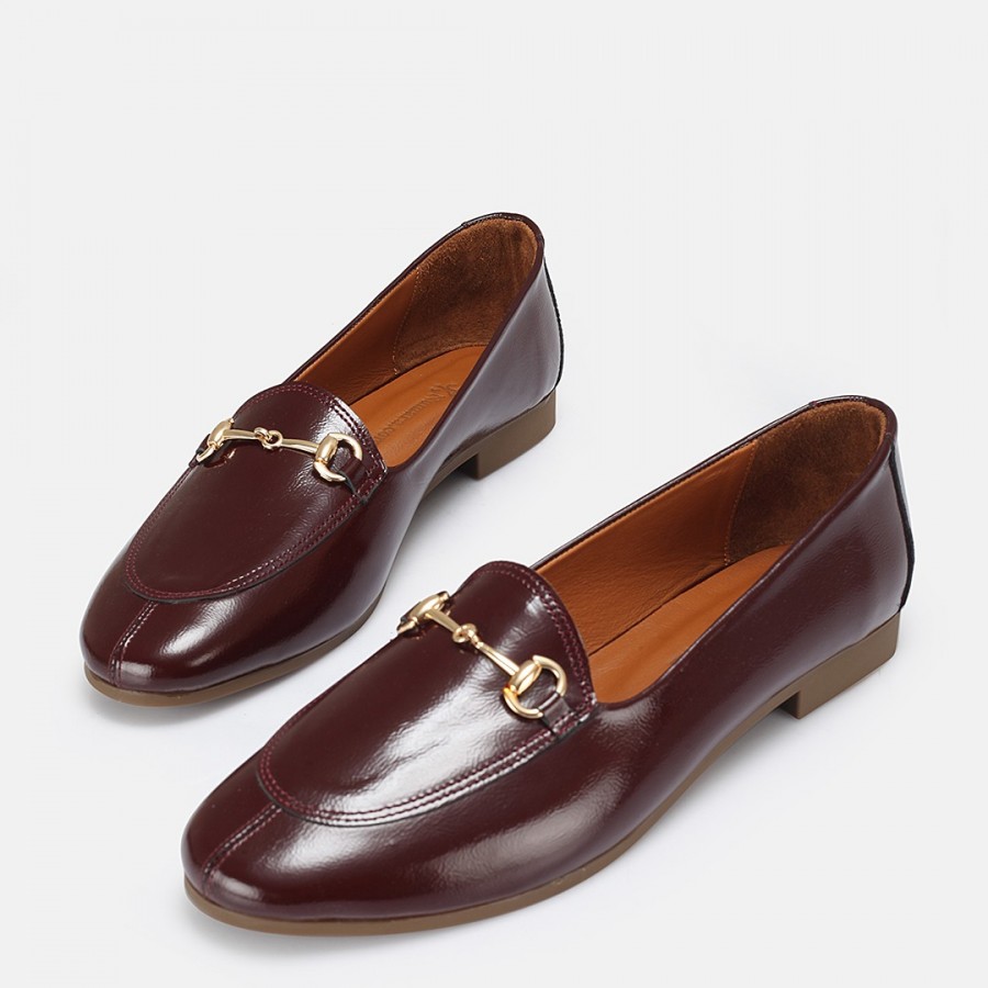 Loafer Ayakkabı Bordo Hakiki Deri Rugan
