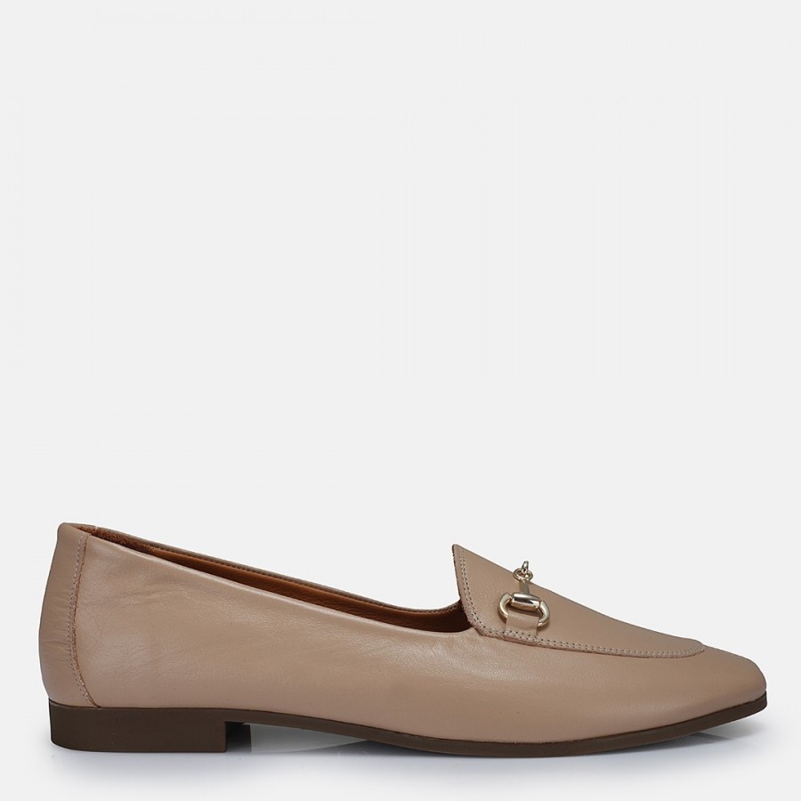 Loafer Ayakkabı Nude Hakiki Deri