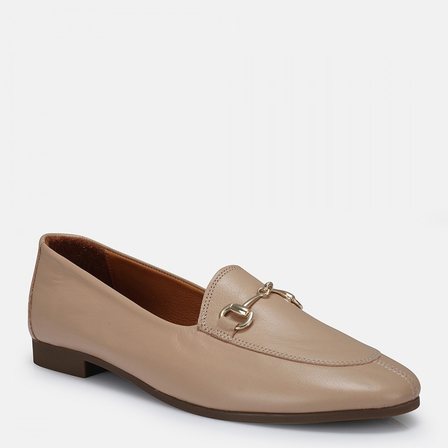 Loafer Ayakkabı Nude Hakiki Deri