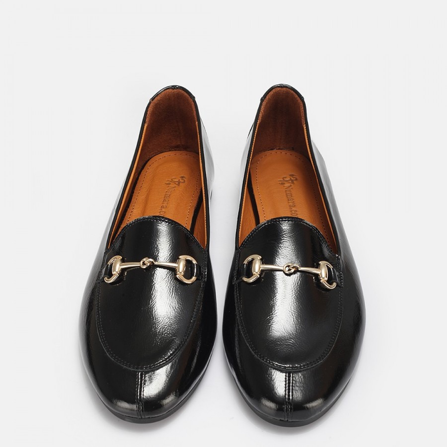 Loafer Ayakkabı Siyah Rugan Hakiki Deri