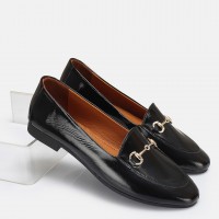 Loafer Ayakkabı Siyah Rugan Hakiki Deri