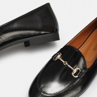 Loafer Ayakkabı Siyah Rugan Hakiki Deri