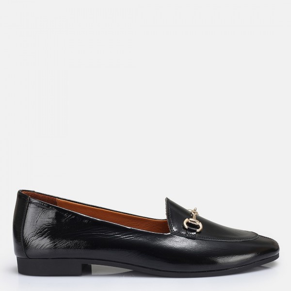 Loafer Ayakkabı Siyah Rugan Hakiki Deri
