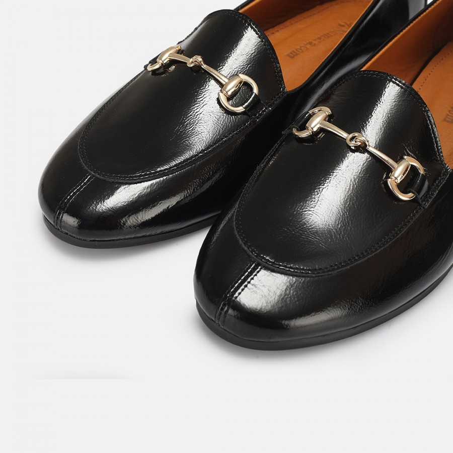 Loafer Ayakkabı Siyah Rugan Hakiki Deri