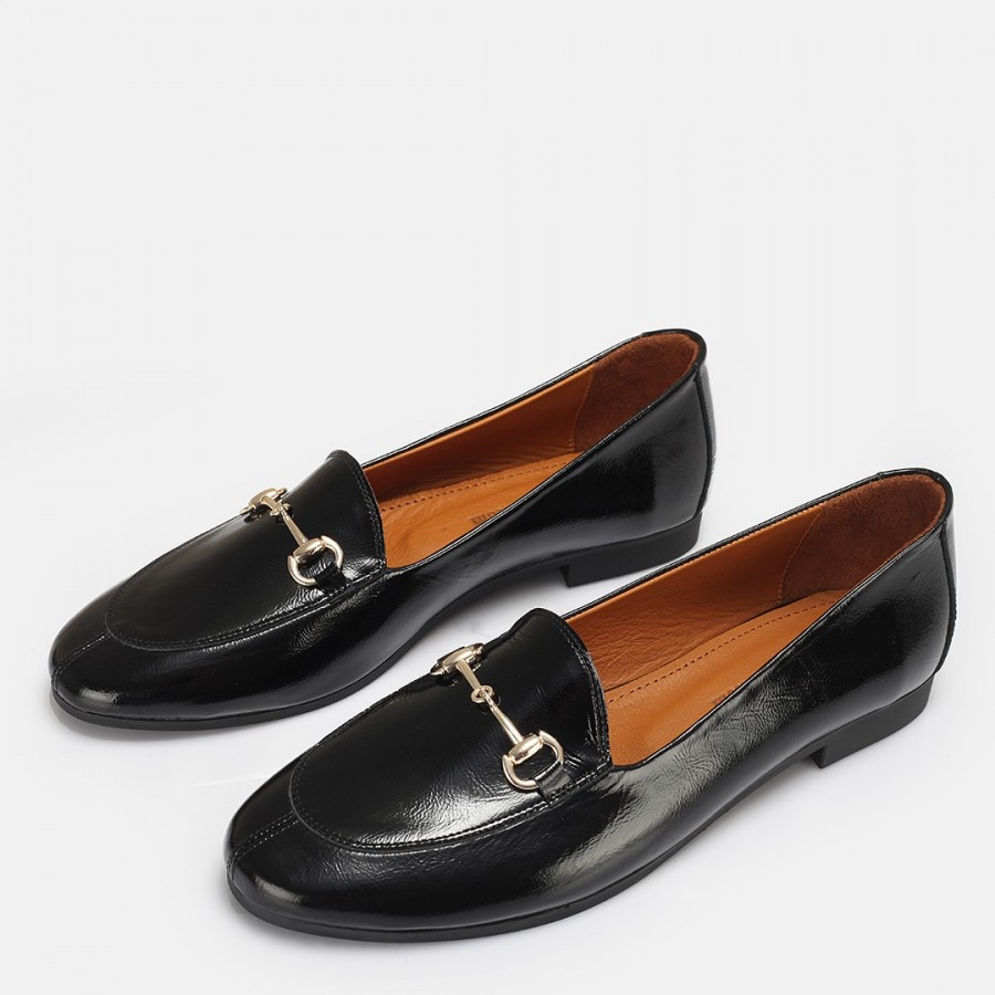 Loafer Ayakkabı Siyah Rugan Hakiki Deri