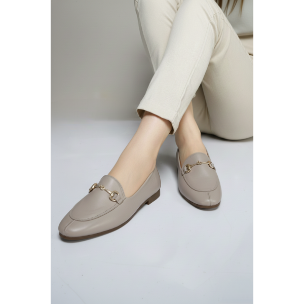 Loafer Ayakkabı Vizon Hakiki Deri