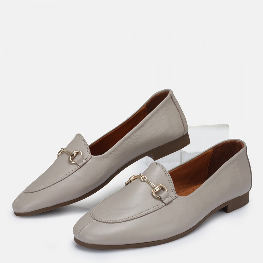 Loafer Ayakkabı Vizon Hakiki Deri