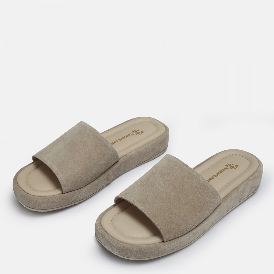 Terlik Bej Hakiki Deri Süet Comfort