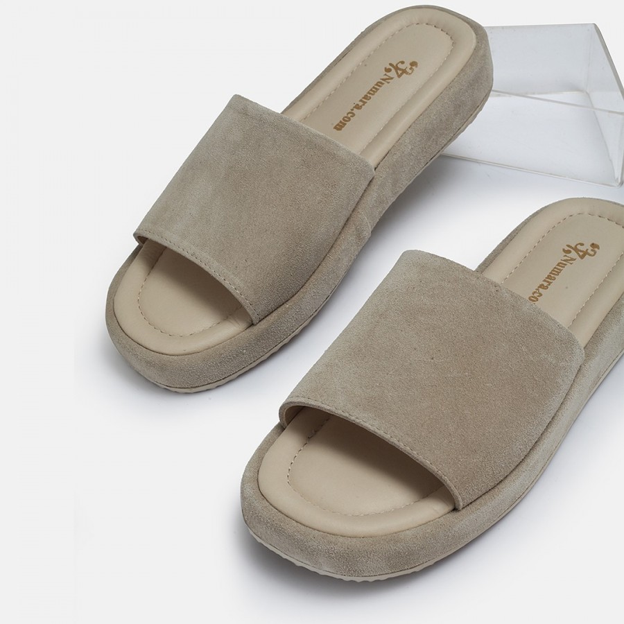 Terlik Bej Hakiki Deri Süet Comfort