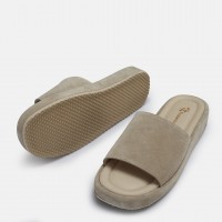 Terlik Bej Hakiki Deri Süet Comfort