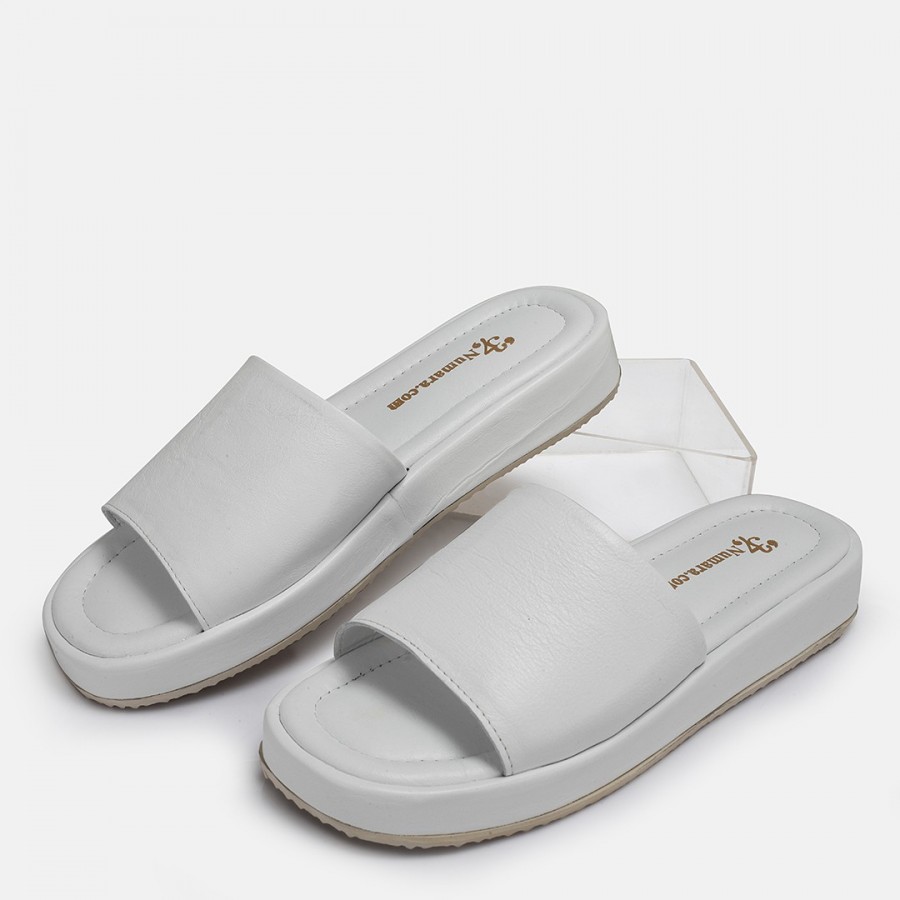 Terlik Beyaz Hakiki Deri Comfort
