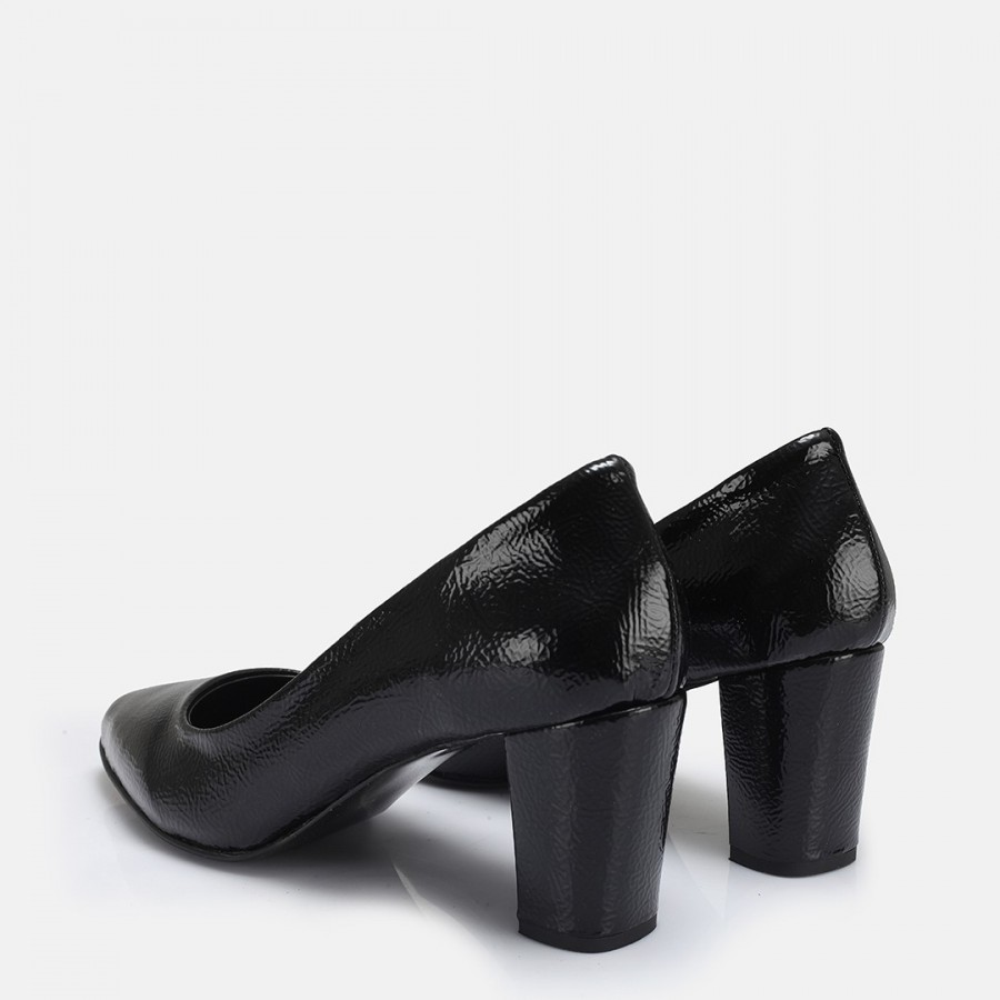 Stiletto Siyah Rugan Kalın Topuk