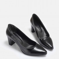 Stiletto Siyah Rugan Kalın Topuk