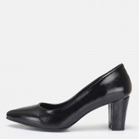 Stiletto Siyah Rugan Kalın Topuk