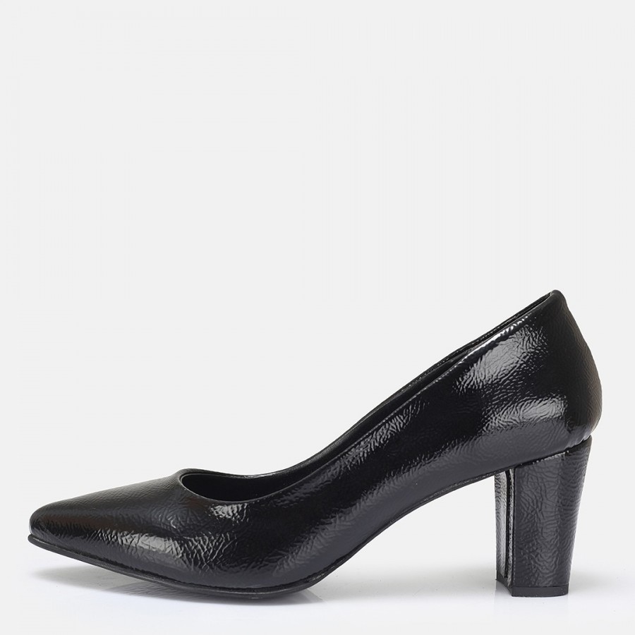 Stiletto Siyah Rugan Kalın Topuk