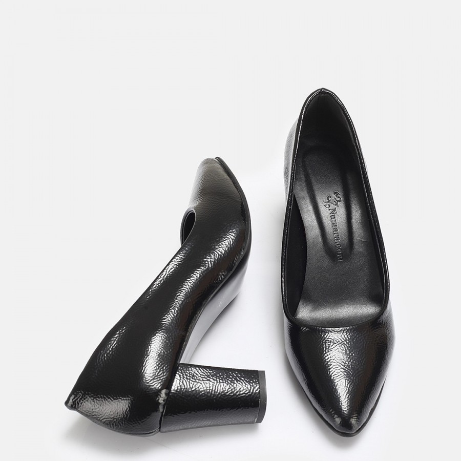 Stiletto Siyah Rugan Kalın Topuk