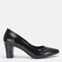 Stiletto Siyah Rugan Kalın Topuk